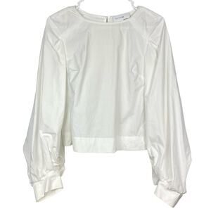 BABATON White 1-01 Cotton Poplin Balloon Sleeve Blouse